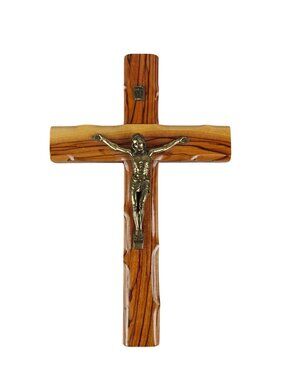 Olive Wood & Metal Crucifix Wall Cross "INRI" Jerusalem Vintage Religious Decor